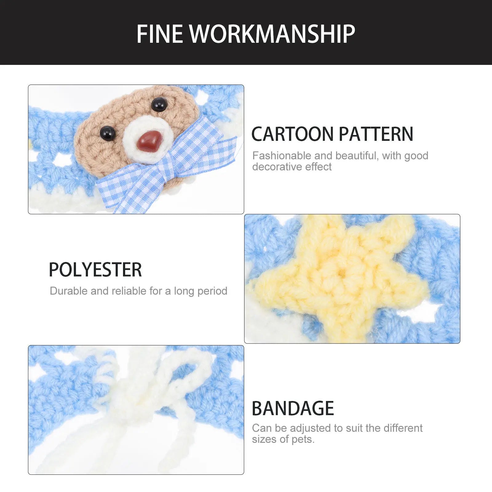 Adjustable Blue Bear Cartoon Knitted Woolen Yarn Cat Collar Cozy