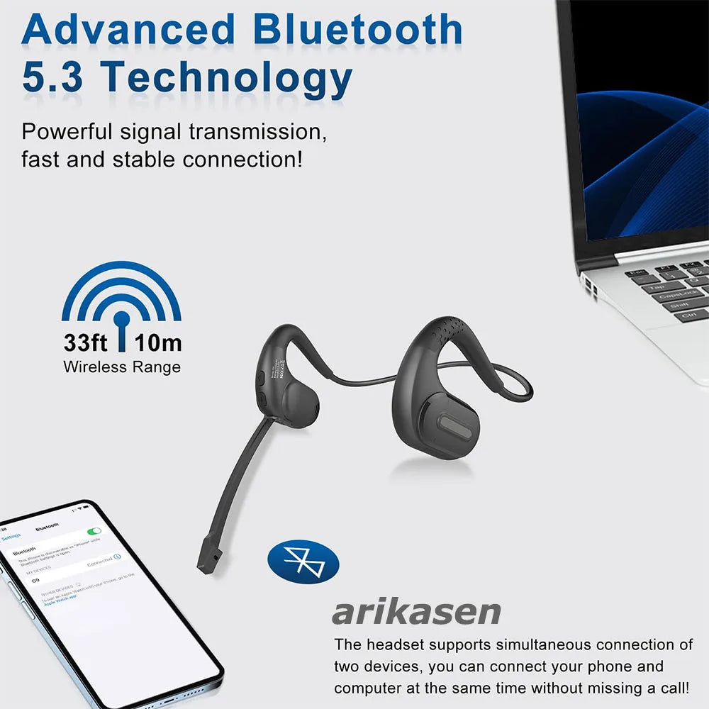 Wireless Bluetooth Headsets Microphone Detachable Mute Button Open