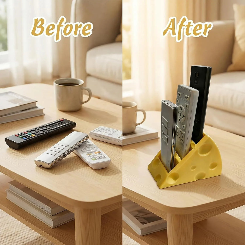 Remote Control Holder 3 Compartments 3D-Printed Cheese-shaped Desk