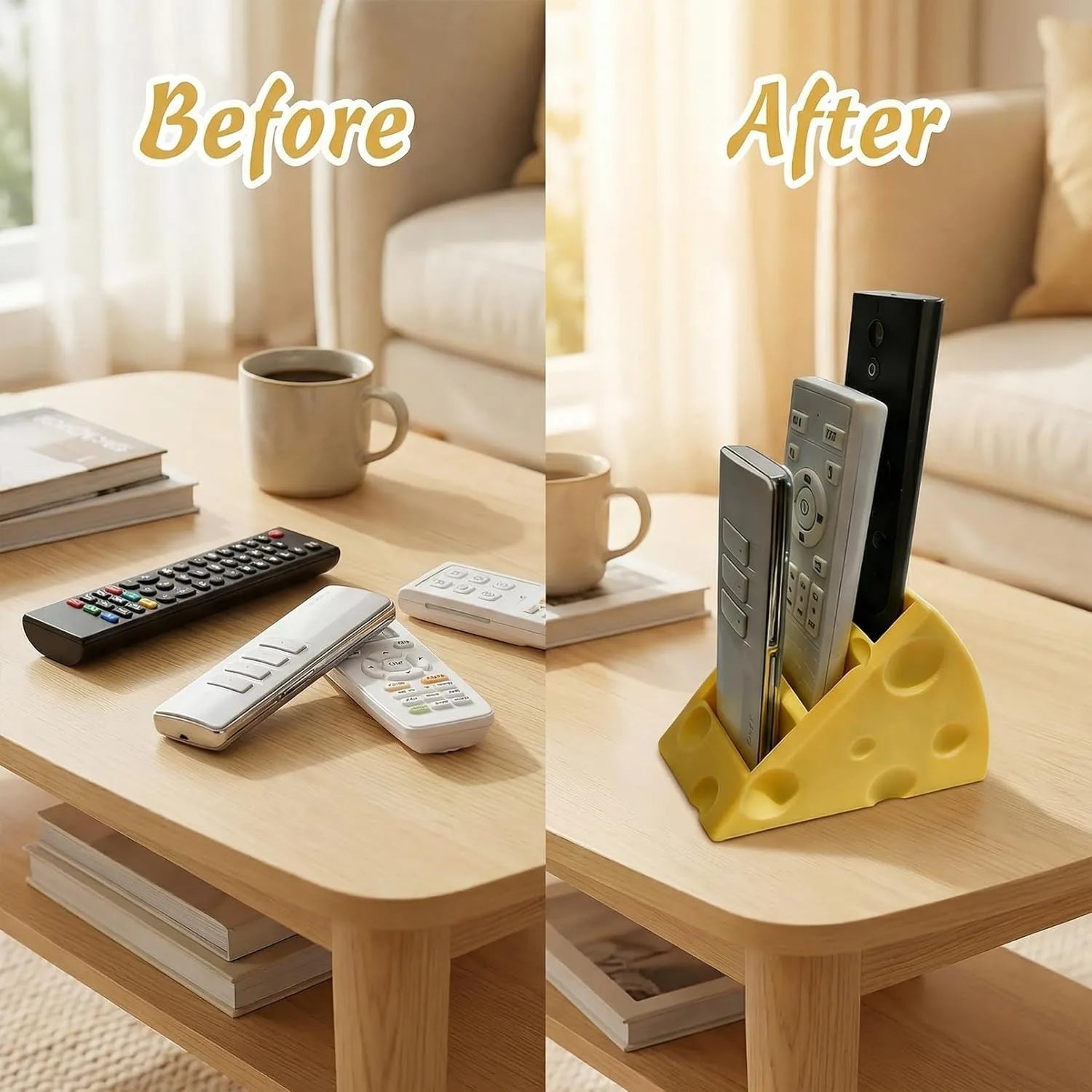 Remote Control Holder 3 Compartments 3D-Printed Cheese-shaped Desk