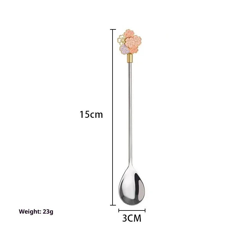 Japanese Cherry Blossom Stainless Steel Long Dessert Spoon Dessert Spoon Zpaxo Silver short spoon