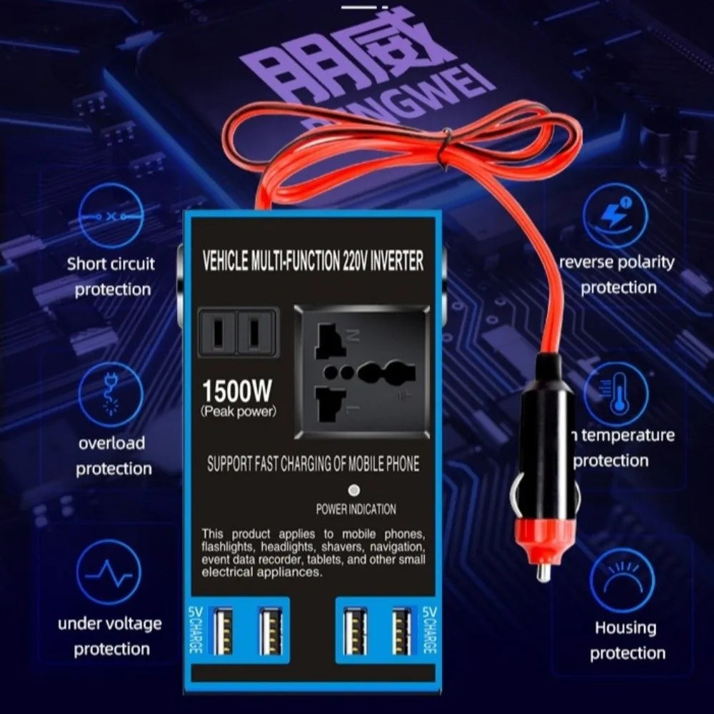 Power Portable Car Inverter DC 12V 24V AC 110V 220V 1500W Universal Zpaxo