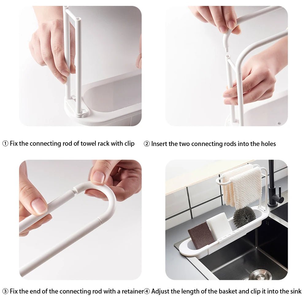 Telescopic Soap Sponge Drain Rack Adjustable Drainer Sink Tray
