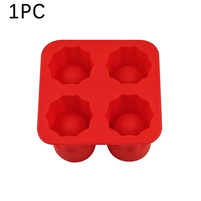 Silicone Shot Glass Mold 4 Cavities Round Ice Reusable Non-stick Zpaxo Red-1PC