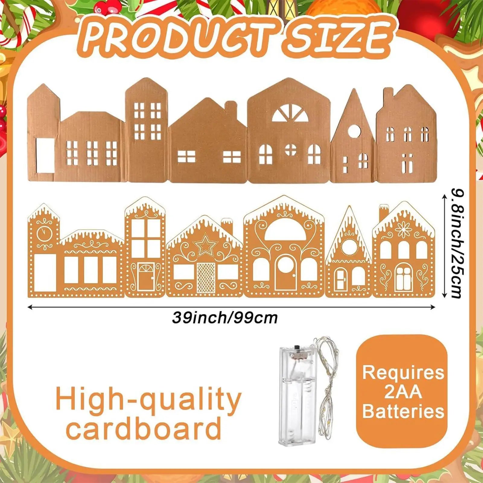 Christmas Village Buildings Cardboard String Lights LED Lighted
