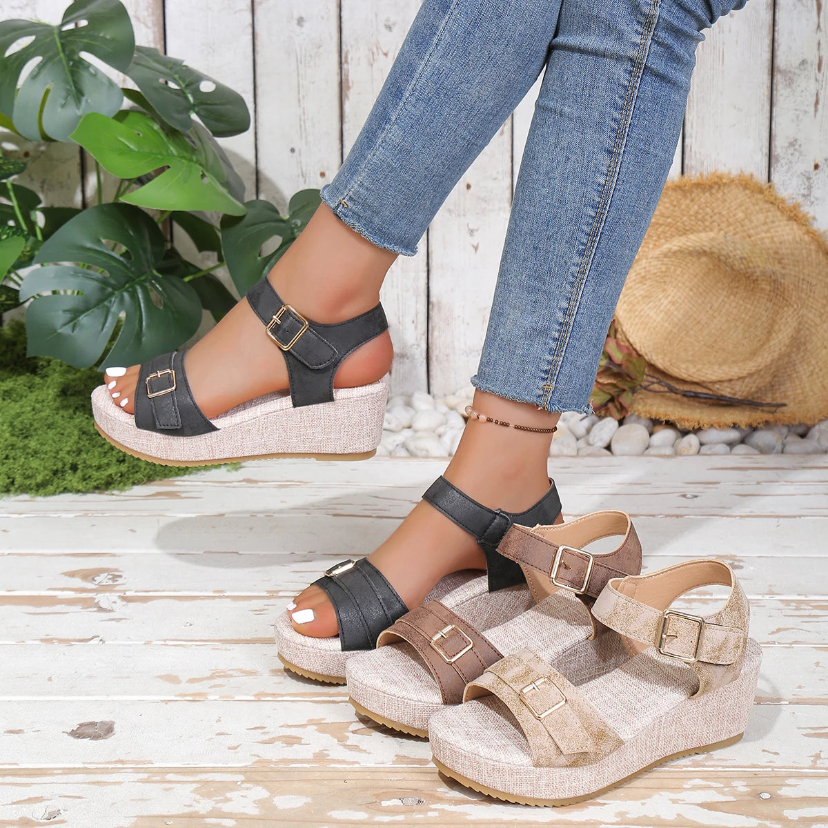 Summer Women Wedge Sandals 2026 New Non-slip Peep Toe Platform Shoes Rubber Sole Buckle Elegant Shoes Woman Sandalias De Mujer Zpaxo