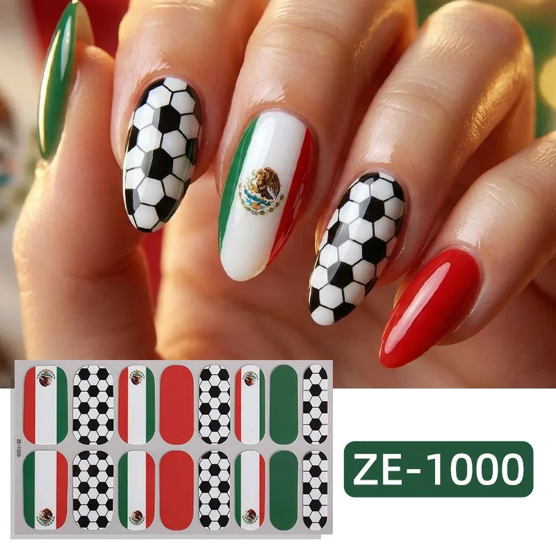 National Flag Theme Nail Stickers Soccer Nation Decals Ball Fans Zpaxo ZE-1000
