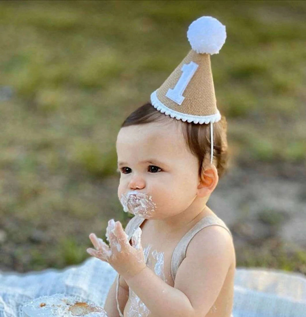 First Birthday Hat Crown Burlap Cap Kids Boy Girl Newborn 1st 2rd 3th