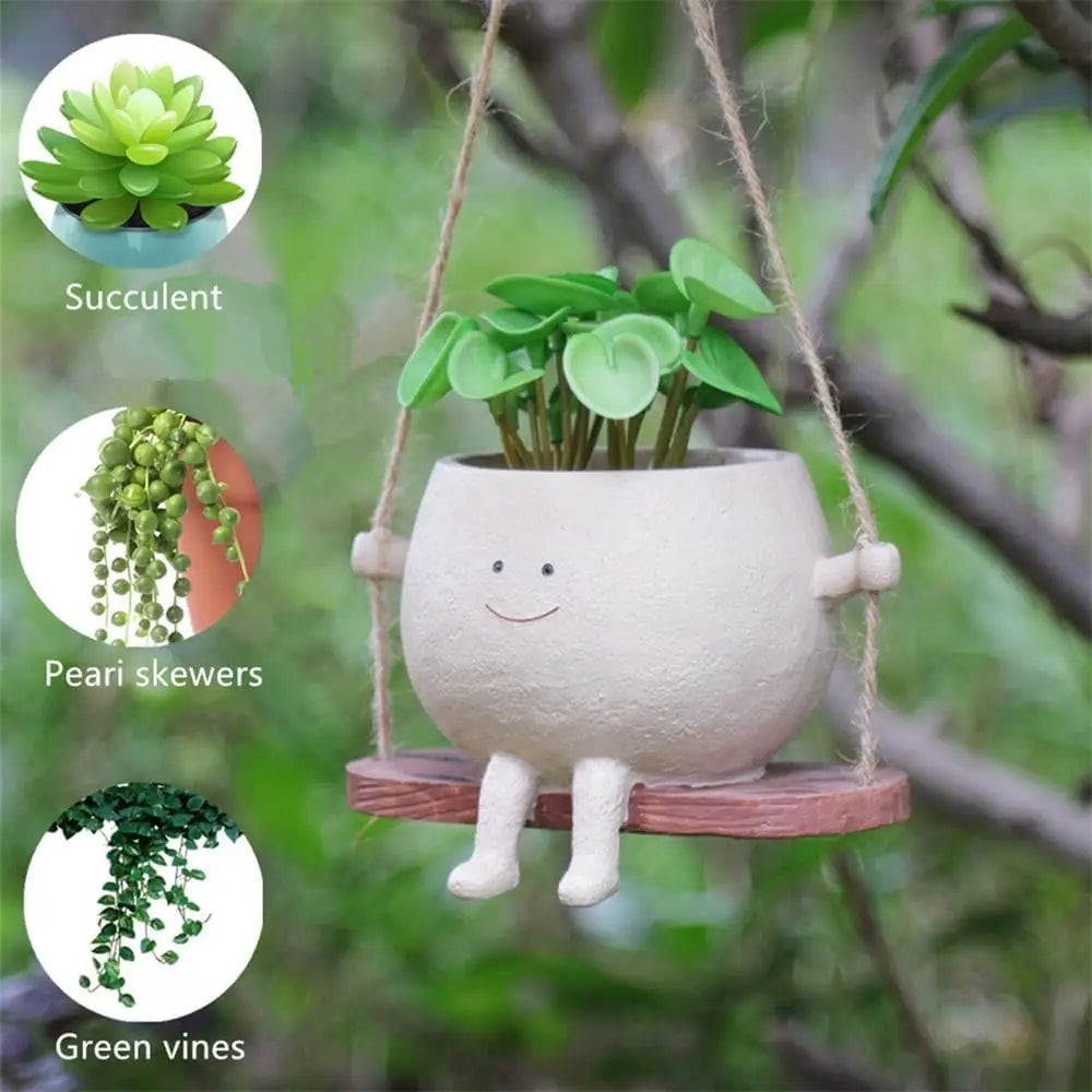 Hanging Resin Face Planter Pot – Succulent Head Vase Home Decor