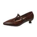 Low Heel Pumps for Women Pointed Toe Heel Mary Jane Shoes Spring Autumn New T-shaped Buckle Strap Ladies Shoe for Women Zpaxo Brown 39