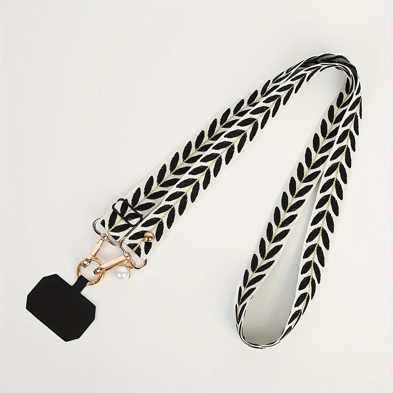Pearl Adjustable Mobile Phone Lanyard Long Crossbody Neck Strap Zpaxo Black