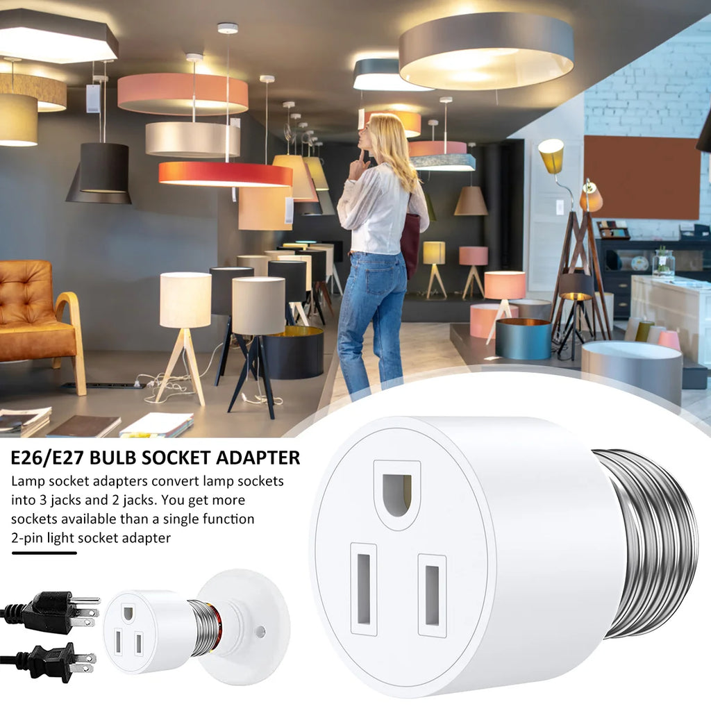 2PCS Universal Travel Adapter Light Socket 1250W Heat Resistant E26/E27 Multifunctional Flame Retardant Converter Socket Plug Zpaxo