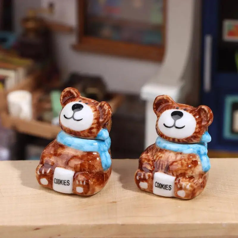 1 3Sets Miniature Dollhouse Porcelain Bear Cookie Candy Jars Zpaxo