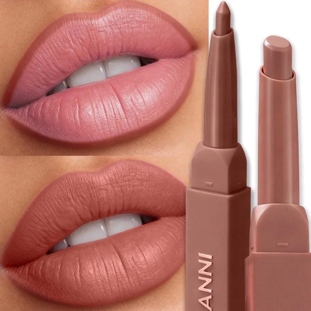 2-in-1 Matte Lip Liner Pencil Velvet Lipstick Crayon Waterproof Smudge-Proof Easy Precision Brown Lip Contouring Charming Makeup Zpaxo