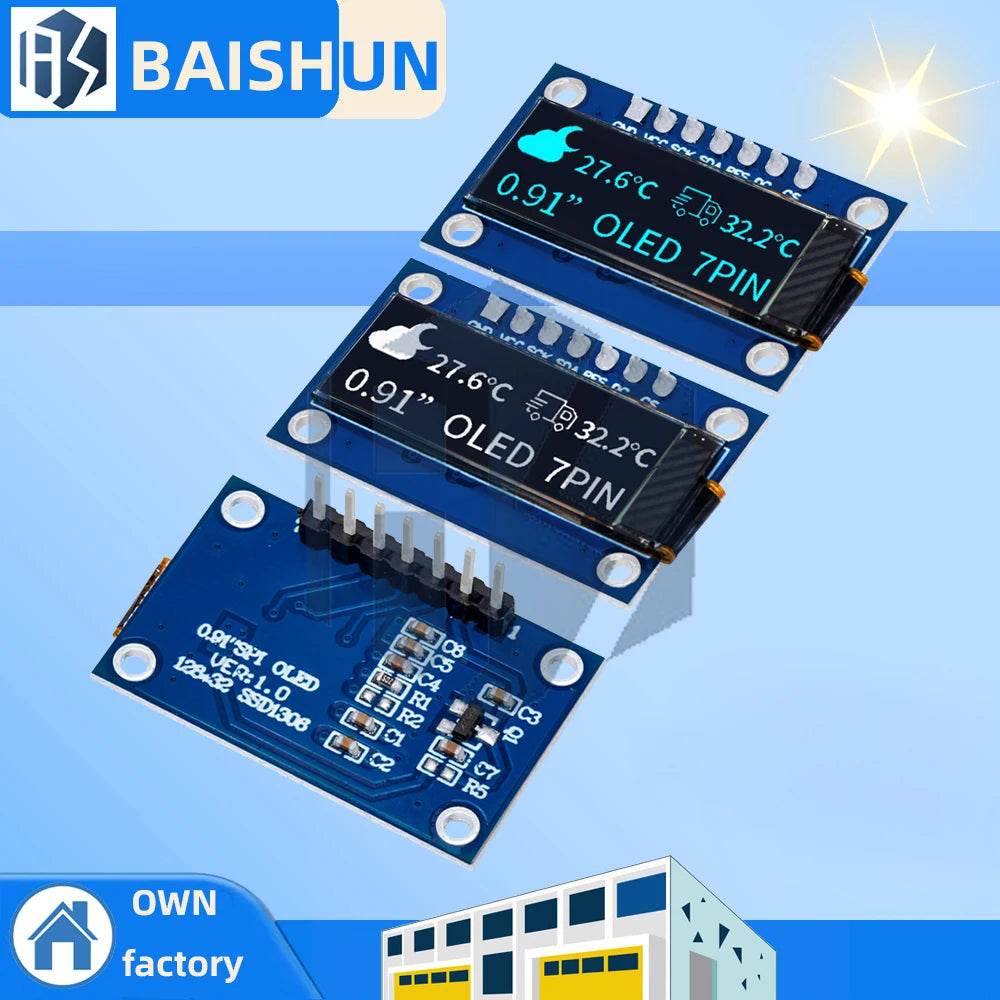 SSD1306 7PIN 0.91 inch 128x32 SPI OLED Module 0.91" OLED Display Module White Blue OLED Screen Board For Arduino Zpaxo