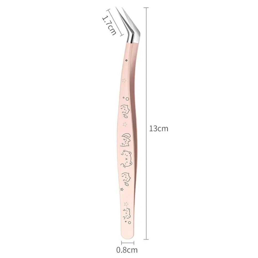 Stainless Steel False Eyelash Tweezers High Precision Anti-static Lashes Extension Tweezer With Leather Case Cartoon Zpaxo