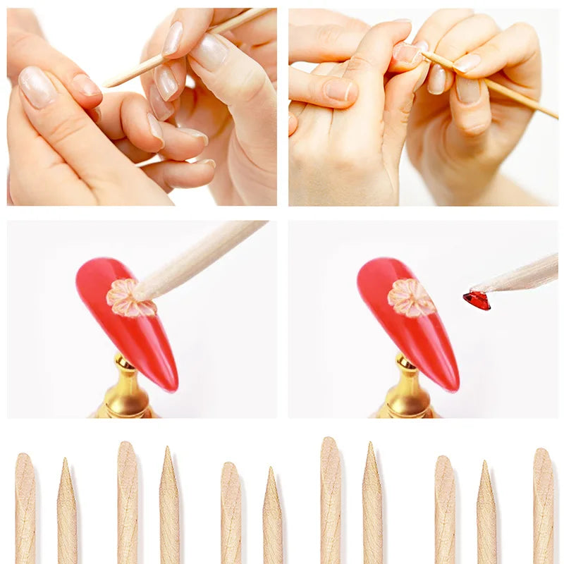 Nail Cuticle Pusher Orange Wood Sticks Nail Manicures Remover Wooden Design Nail Gel Polish Drawing Stick for Nail Art Zpaxo