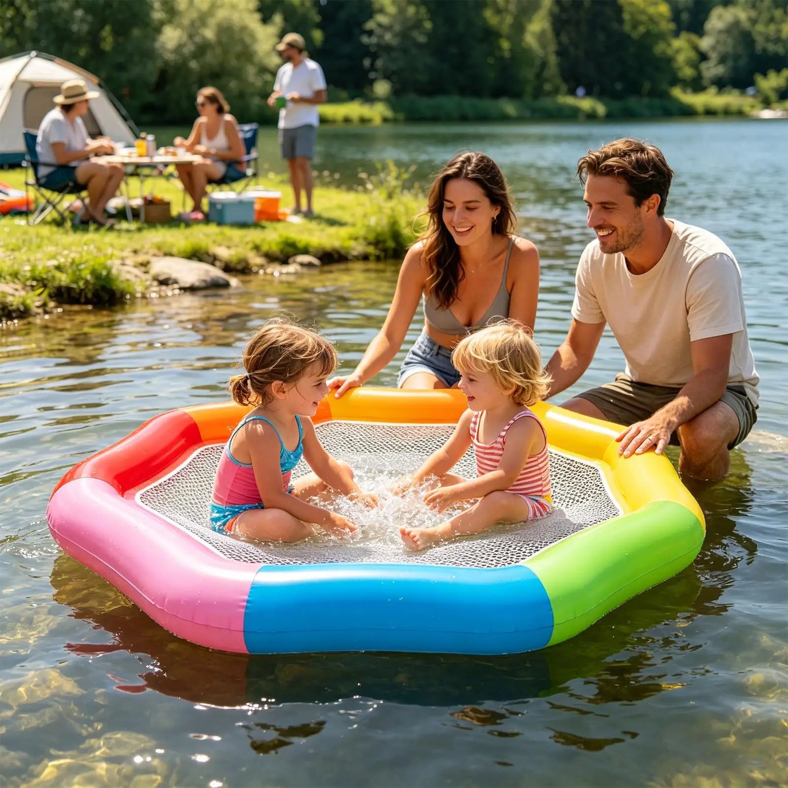 Hexagon Pool Float Inflatable Lounger 2-Person Thickened PVC Floating