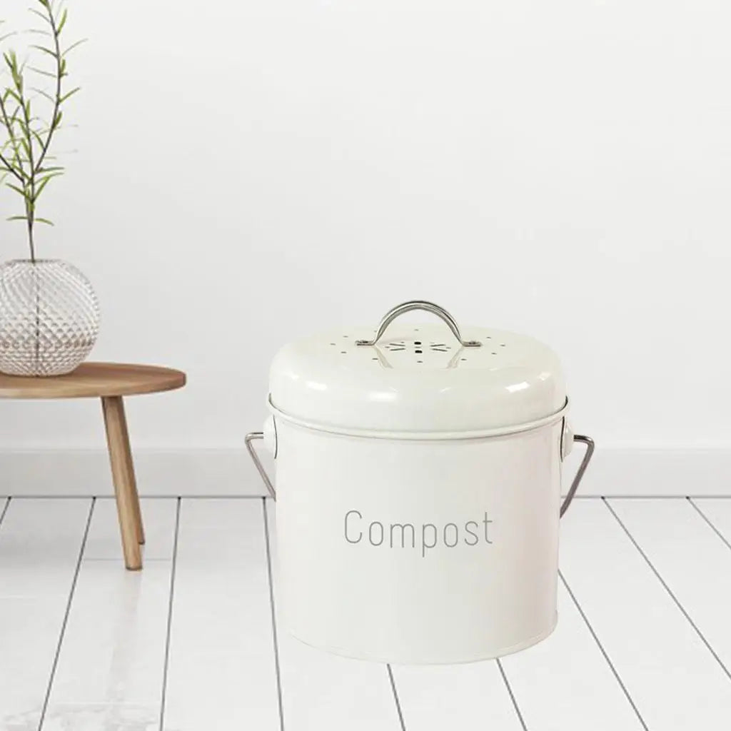 Garden Compost Bin Bucket Candy Carrying Handle Pail Rust Proof Zpaxo milky white