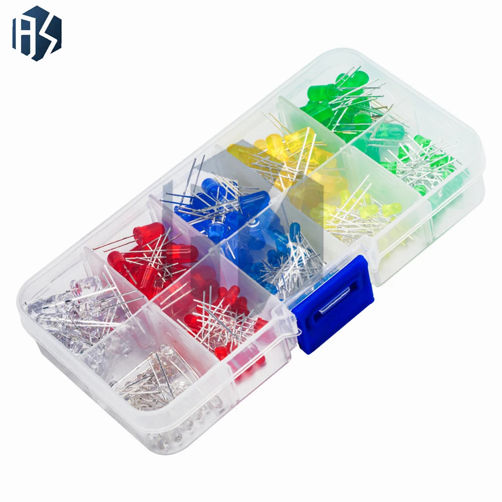 RGBYW Mixed Professional LEDs (200pcs) – 3mm/5mm 2-3.5V 20mA, Stackable Storage Box Included Zpaxo