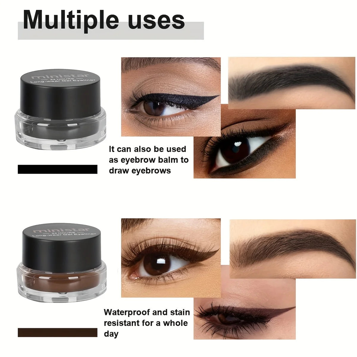 2pcs/set,Eyeliner Gel & Eyebrow Pomade,Waterproof Sweatproof Smudge Proof Long-lasting,Dual Color,Easy To Apply Eye Makeup Kit Zpaxo