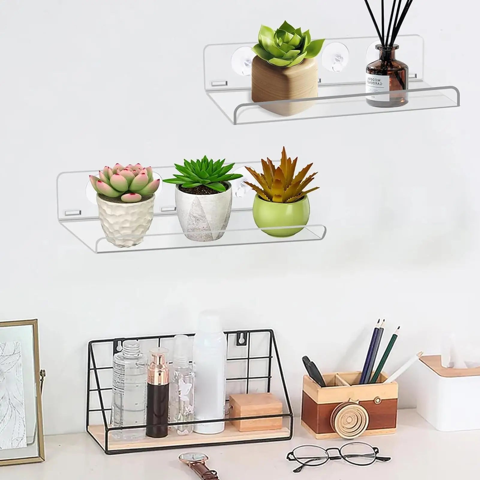 Plant Shelf for Window 2 Pieces Clear Suction Cup Planter Stand Indoor Plant Display Rack for Home Apartment Nature Lovers Zpaxo