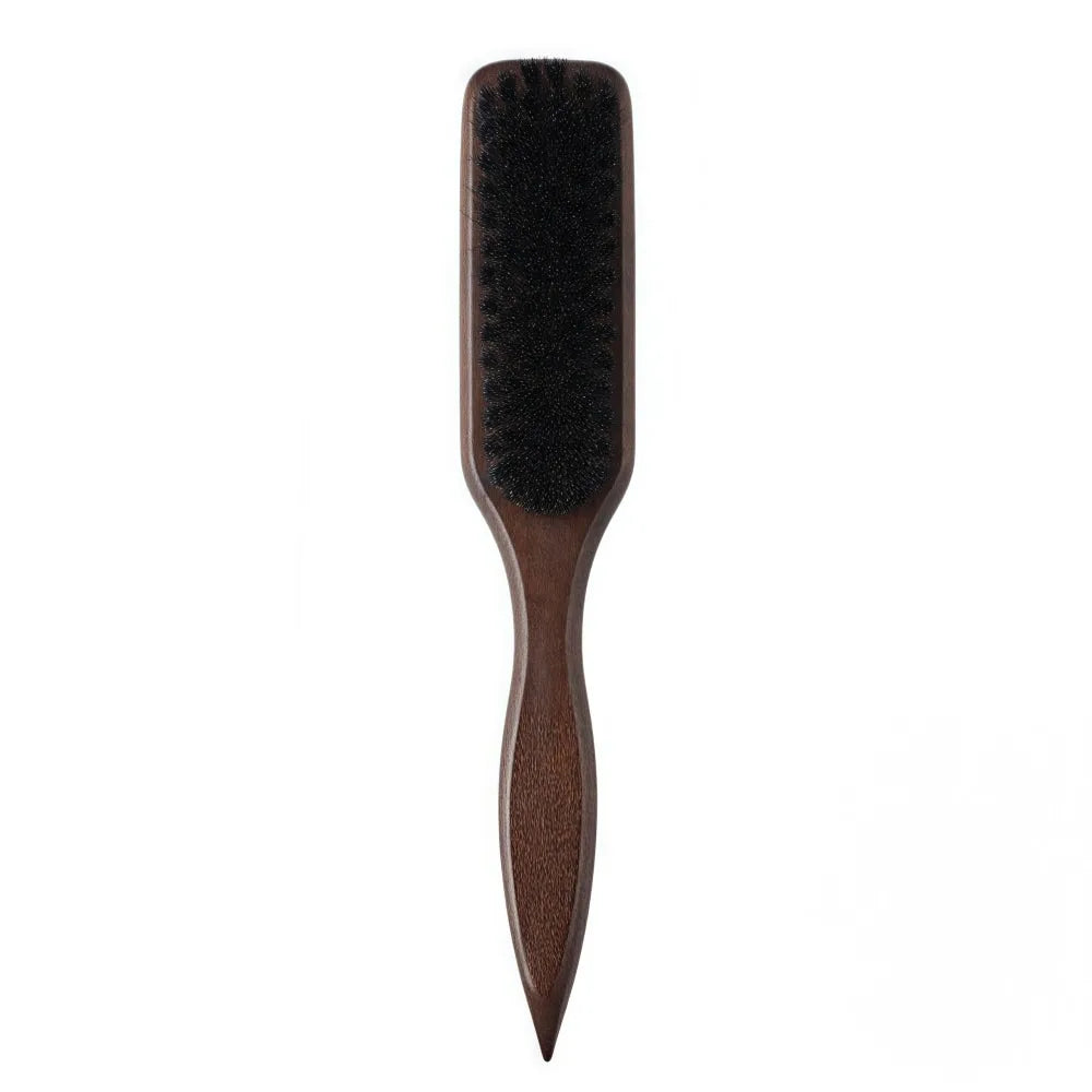 Smooth Boar Bristle Hair Brush Backcombing Wooden Handle Barber Styling Bristle Brush Edge Control Durable Back Hair Brush Zpaxo Brown