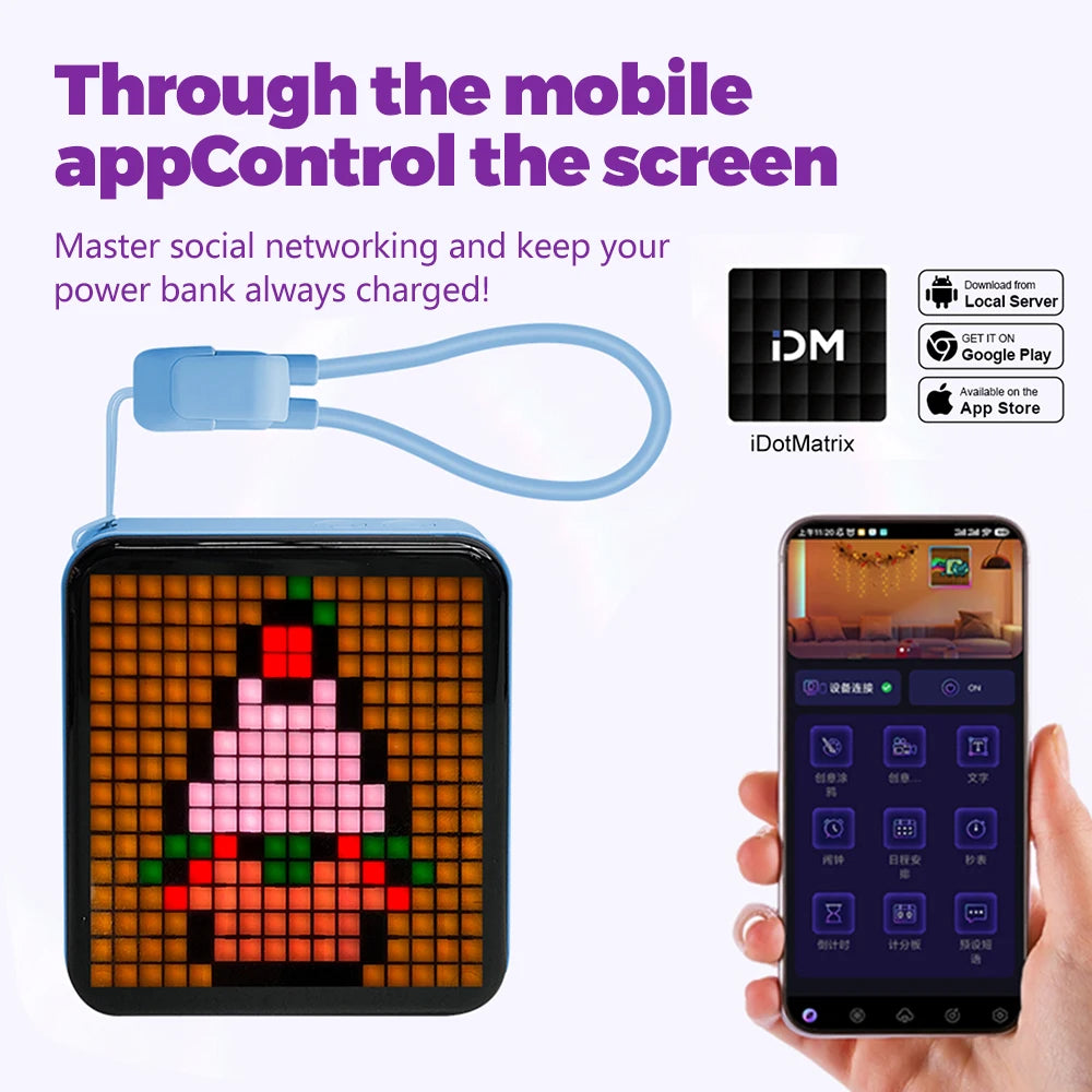 LED Pixel Display Night Light 5000mAh Bluetooth APP Control DIY Table Zpaxo