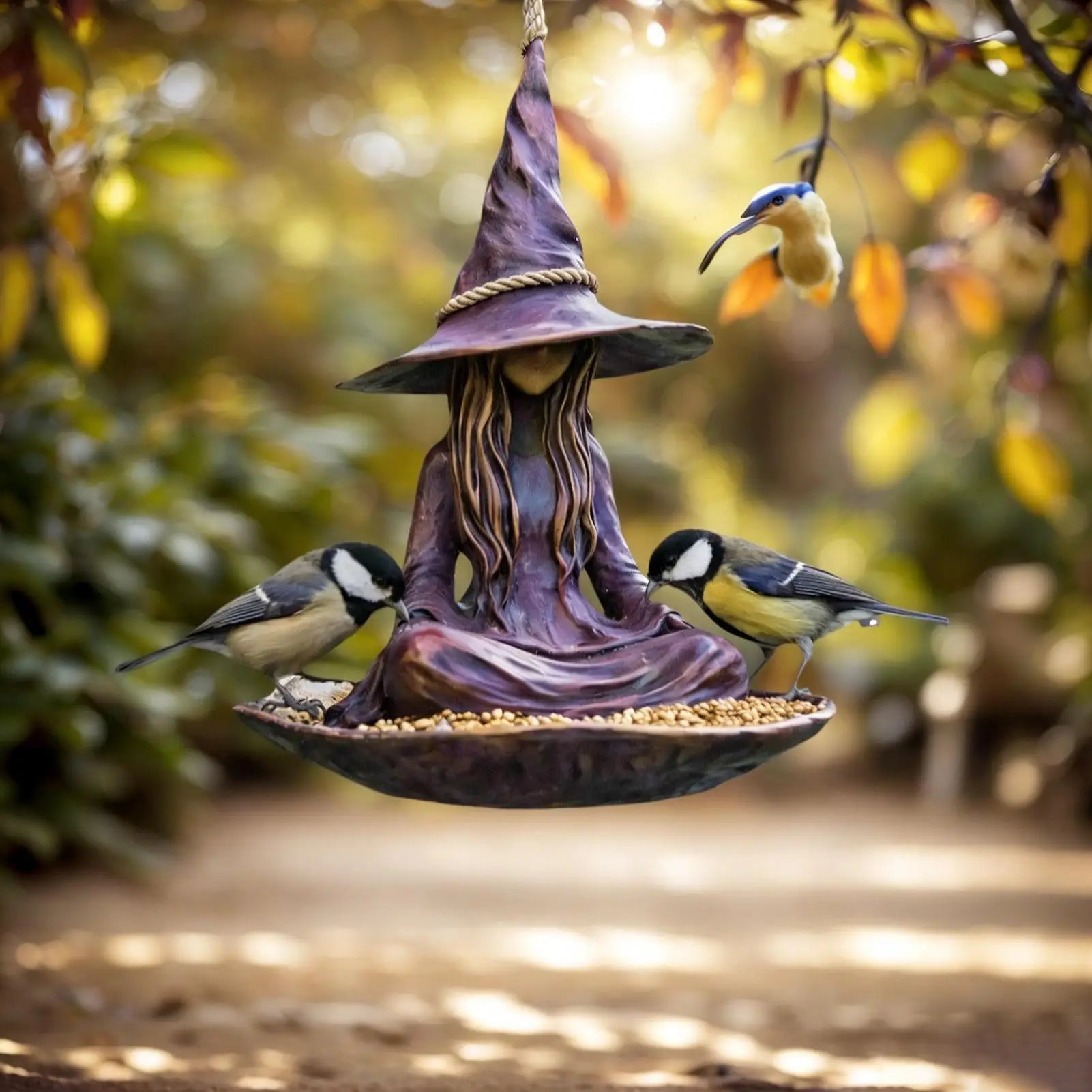 Magic Sorcerer Bird Feeder Purple Cloak Hanging Wild Food Station