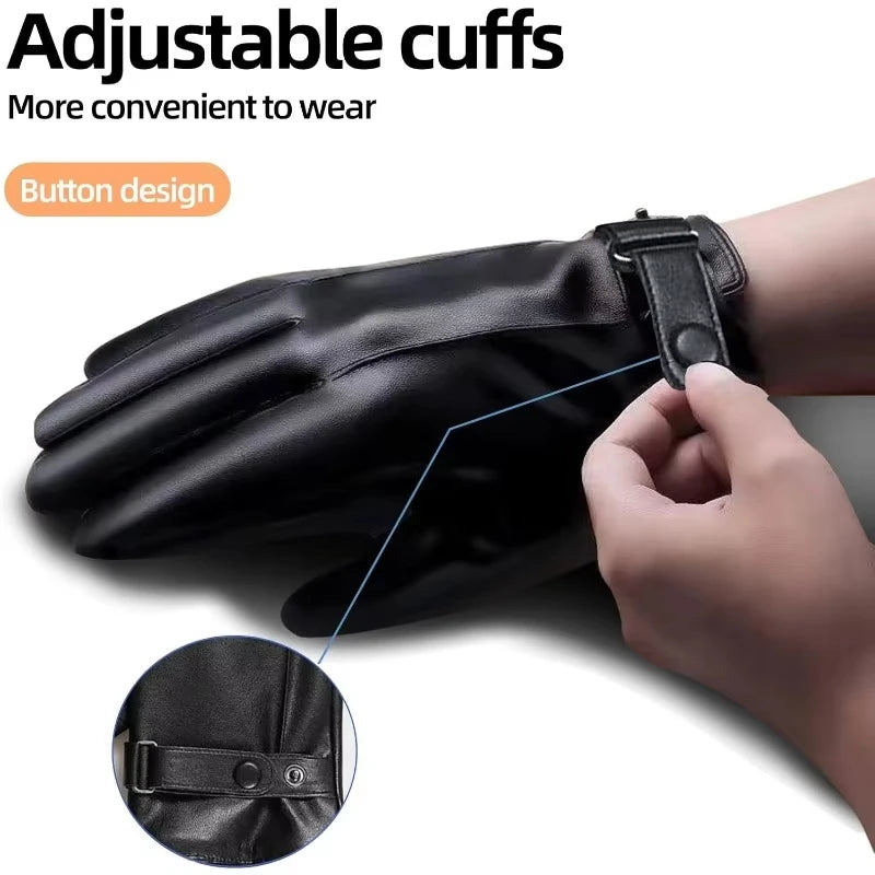 Windproof Touchscreen PU Gloves Unisex Waterproof Warm Outdoor Sports Gloves Solid Color Cycing Skiing Driving PU Gloves Male Zpaxo