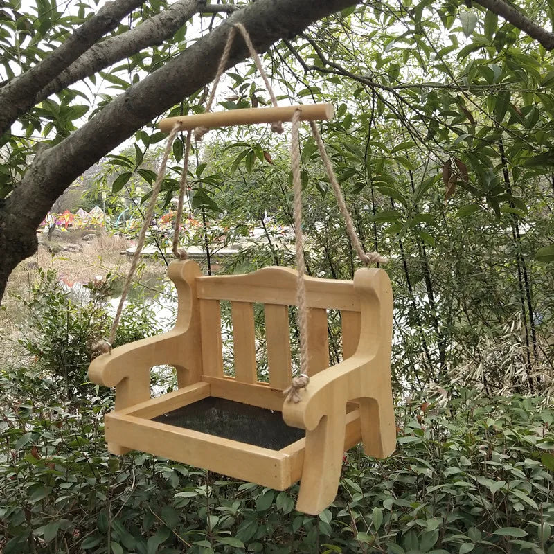 Outdoor wooden bird feeder automatic hanging pet chair feeder balcony villa garden bird feeding system Zpaxo
