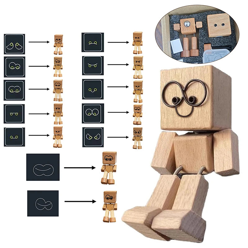 Shaking Wooden Man Figurine – 12 Magnetic Expressions Decor