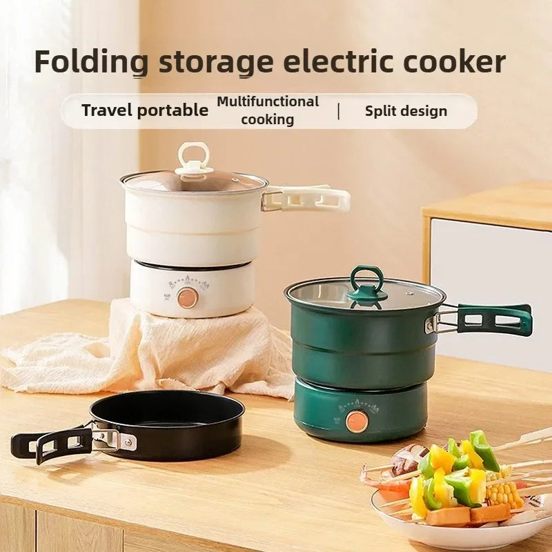 110V/220V Electric Cooker Portable Cooking Pot Foldable Hotpot 1.6L Multi cookers Split Type Rice Cooker Frying Pan Home Travel Zpaxo