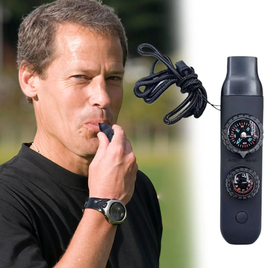 1 Survival Whistle Compass LED Light Thermometer Loud Emergency