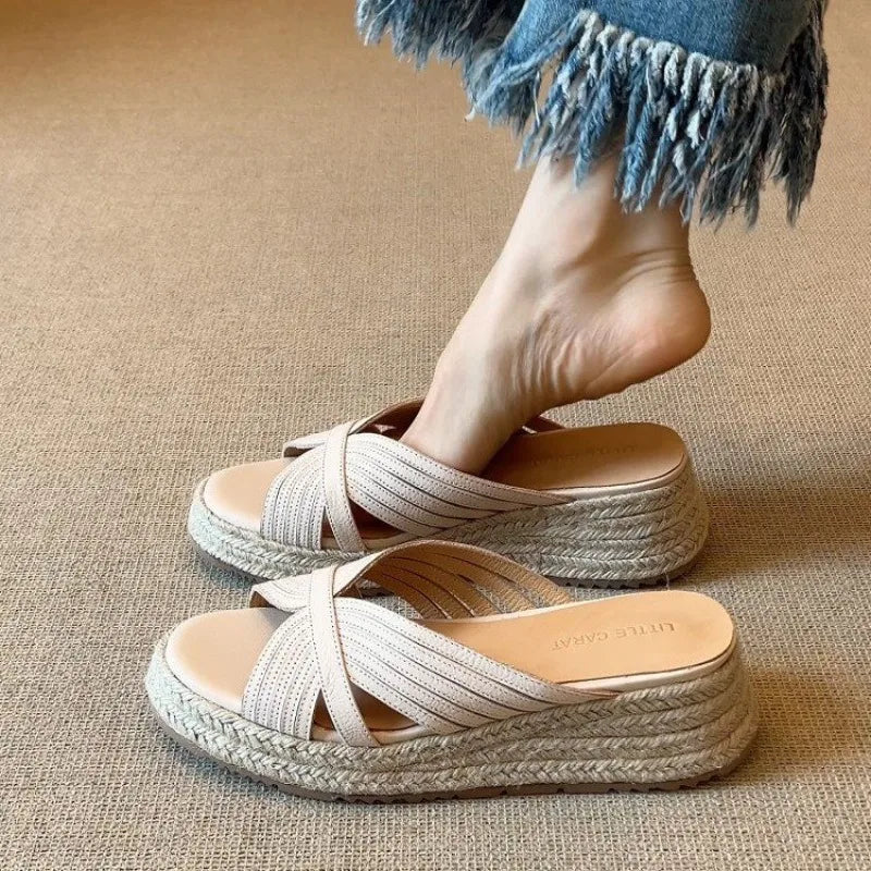 Casual Wedge Women's Slippers Mid Heels Elegant Fashion Thick Soled Zpaxo
