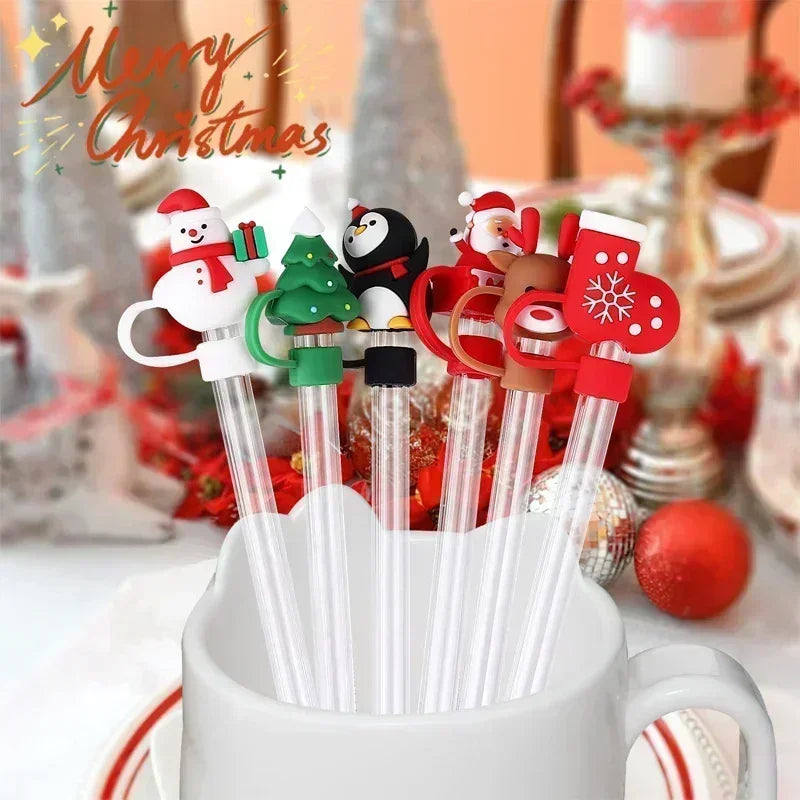 Christmas Straw Covers Caps Tumblers Dustproof Toppers Cups 30 Cup