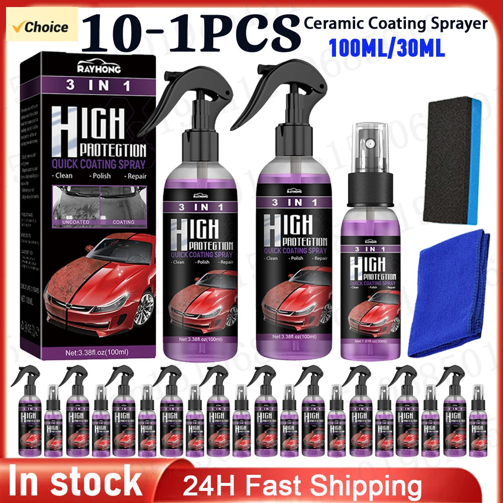3 In 1 Auto Nano Ceramic Coating 100ml Car Paint Scratch Repair Remover Car Nano Spray Glass Hydrophobic Coating Car Paint Care Zpaxo