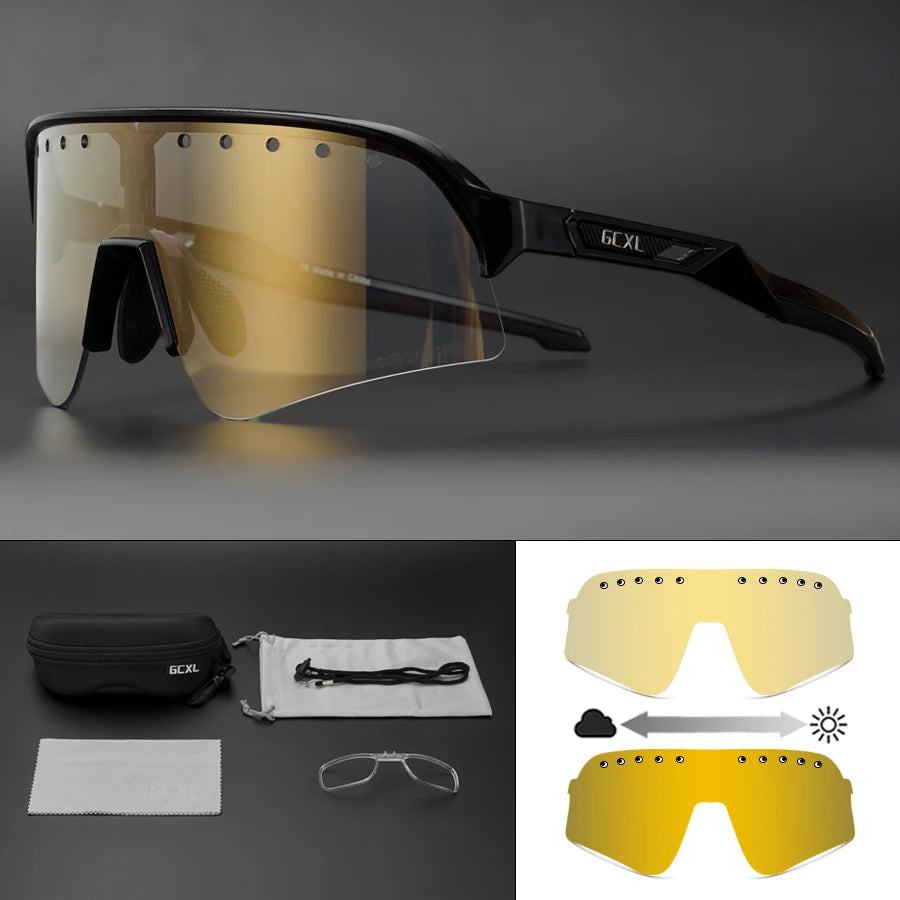 Photochromic Cycling Sunglasses 2024 Bicycle Eyewear Men Women Sports Glasses Road Mountain Bike Fashion Outdoor Running Goggles Zpaxo Black-gold