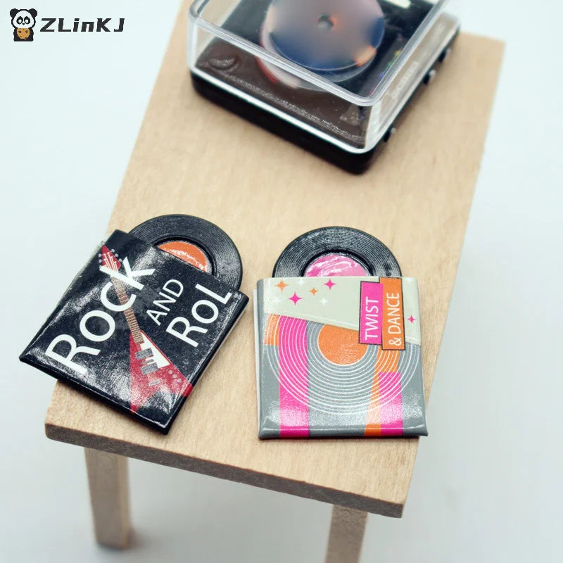 ▶1Set Dollhouse Mini CD Disc Record Set Bedroom Living Room Miniature Scene Model Toys Doll House Accessories Zpaxo