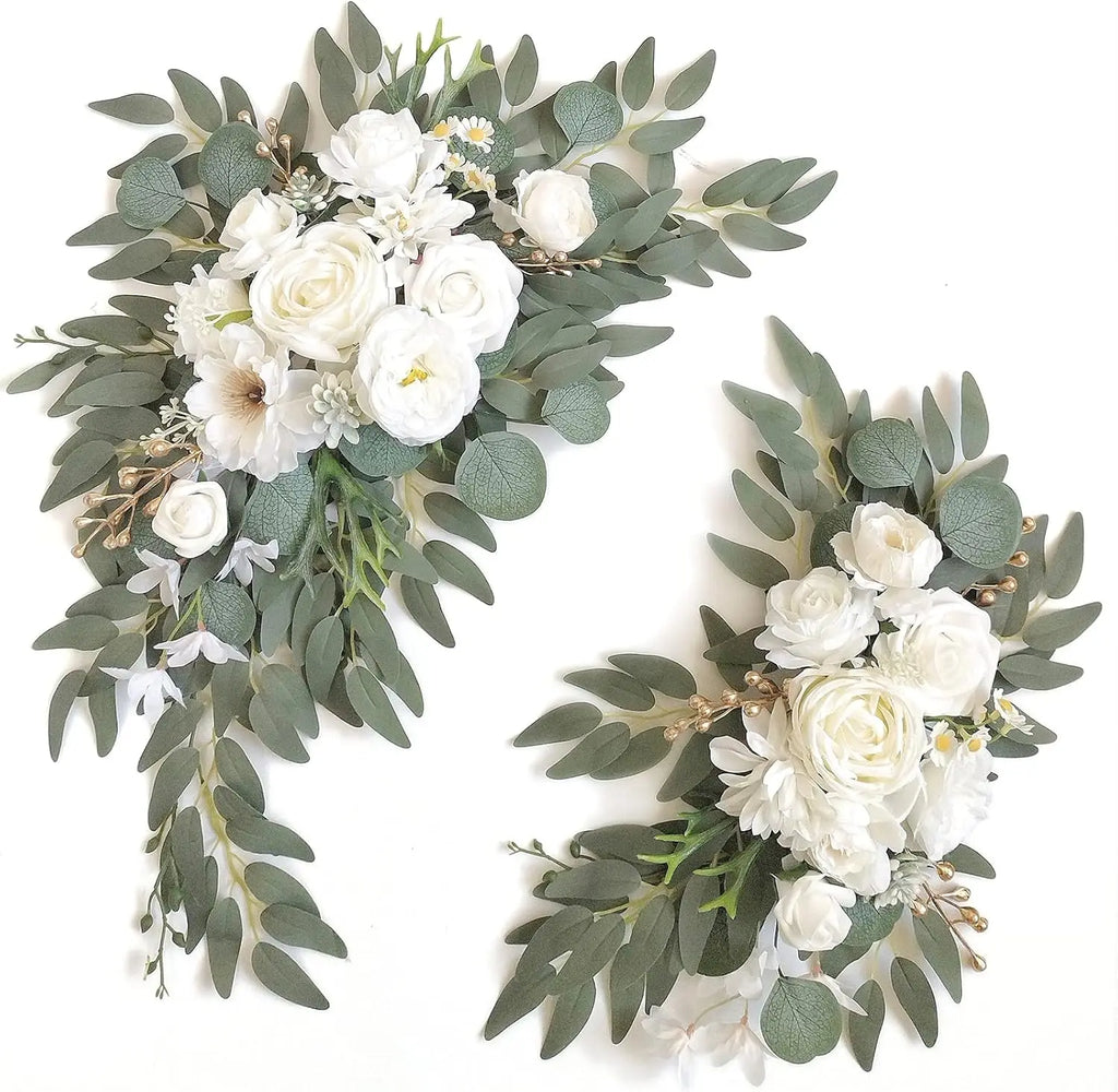 White Faux Arch Flower 2 Wedding Welcome Signs Floral Swag Reception