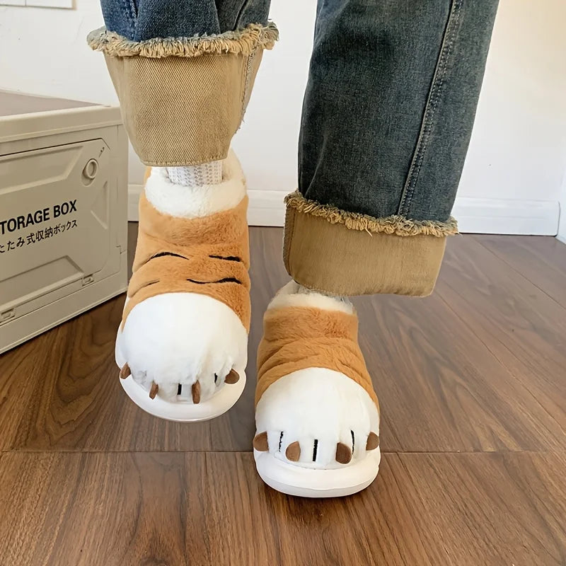 SHAJI Winter Warm Waterproof Slippers Unisex Tiger Paw Non Slip Wear
