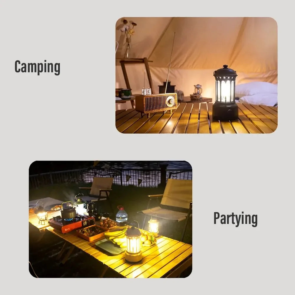 Vintage Roman Pillar LED Camping Lantern – Rechargeable + Hook