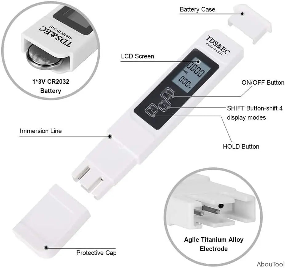 TDS EC Meter Digital Water Tester Range 0-9990 Purity Temperature Zpaxo