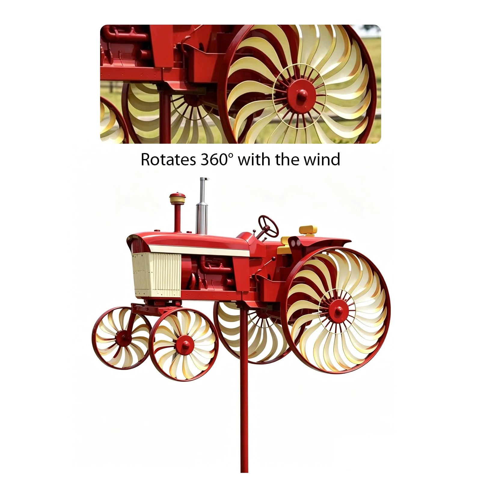 Outdoor Tractor Wind Spinner Rotating Wheels Decorative Windmill