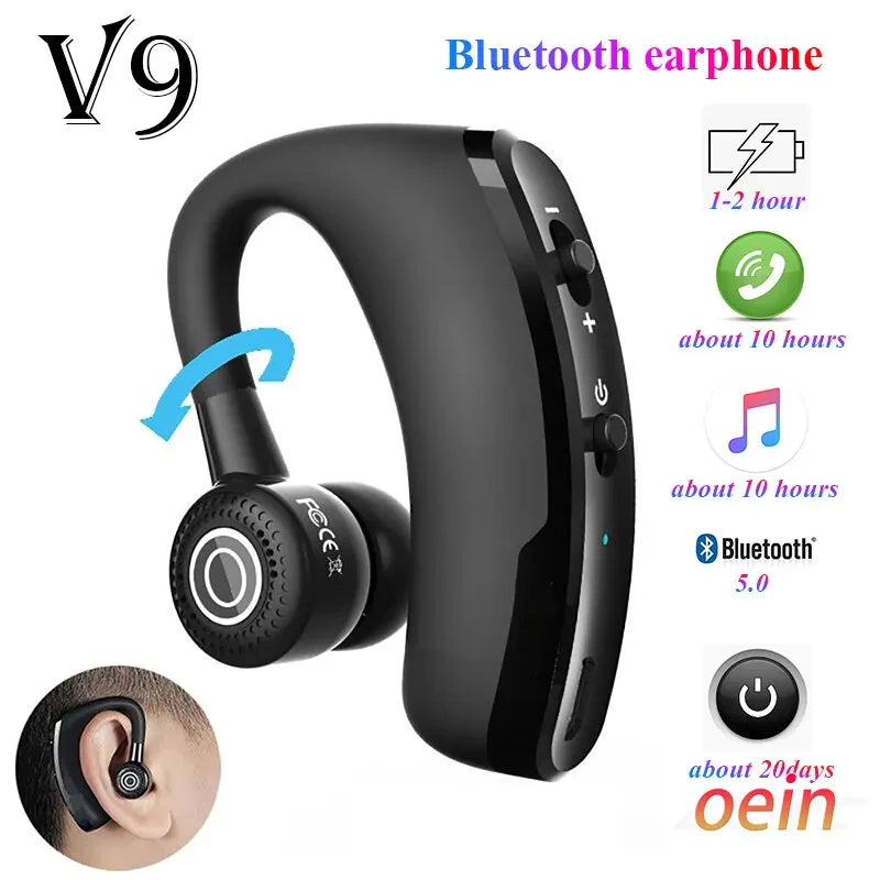 V9 Business Bluetooth Earphones Wireless Stereo HD Mic Headphones