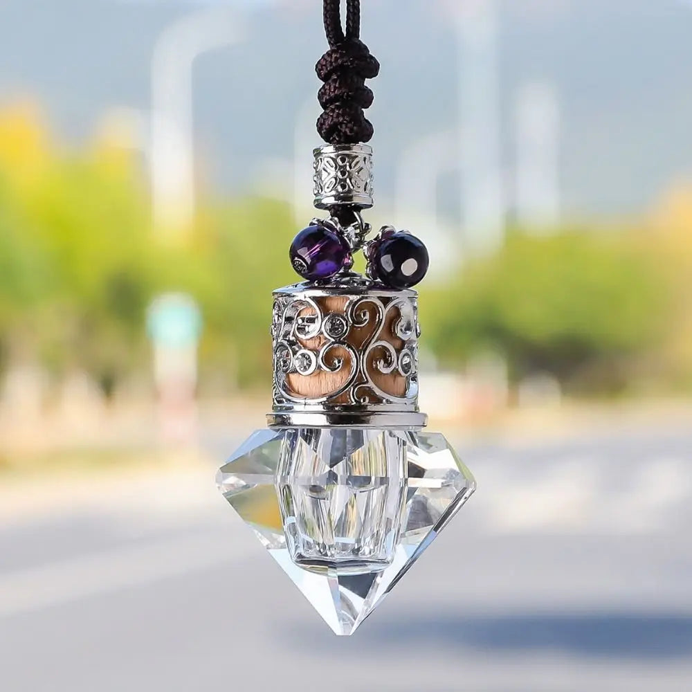 Portable Car Essential Oil Diffuser Bottle Refillable Hanging String Pendant Glass Bottle Wood Lid Transparent Zpaxo