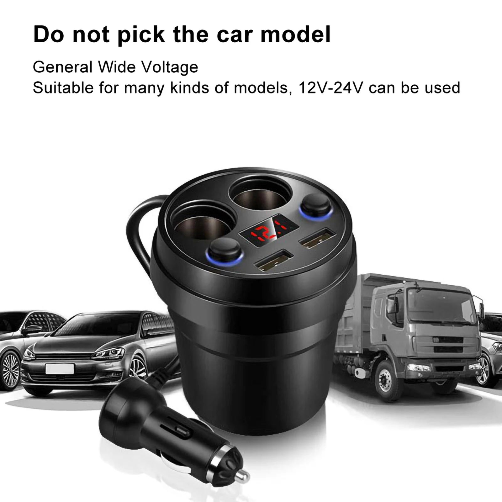 Cup Dual USB Car Charger Wire Multifunction Cigarette Lighter Phone