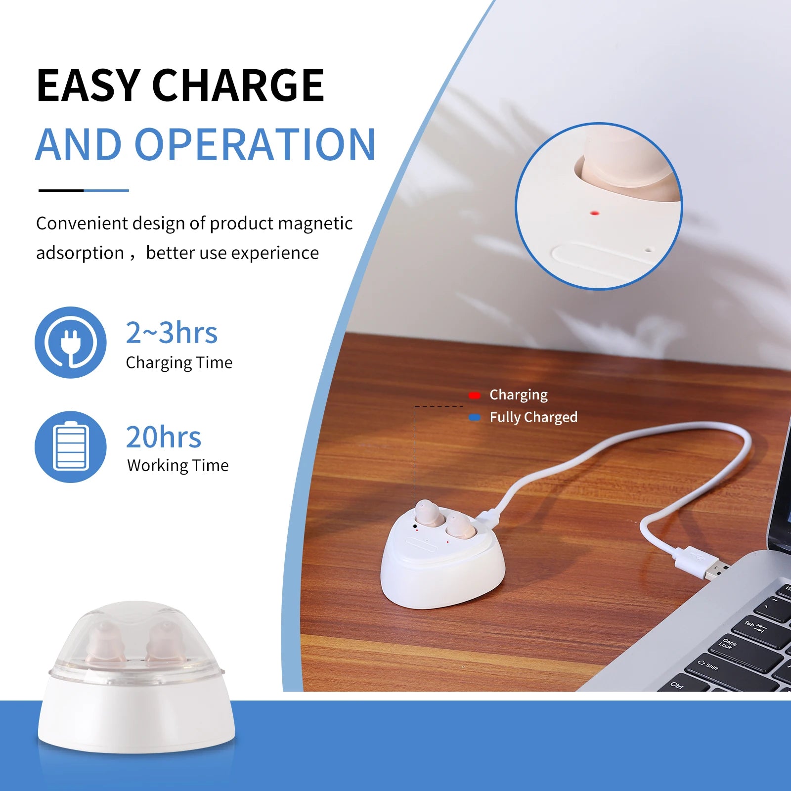 Hearing Earbuds Amplifier Equipped USB Charging Dock Adjustable