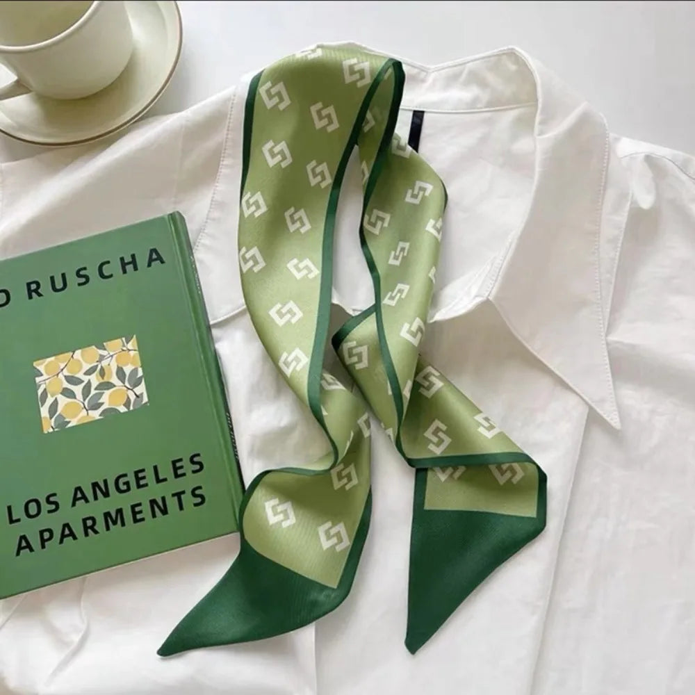 Women Narrow Thin Scarf Letters Print Long Ribbon Scarf Handle Bag Ribbons Multi-Function Decorative Neckerchief Hair Tie Band Zpaxo