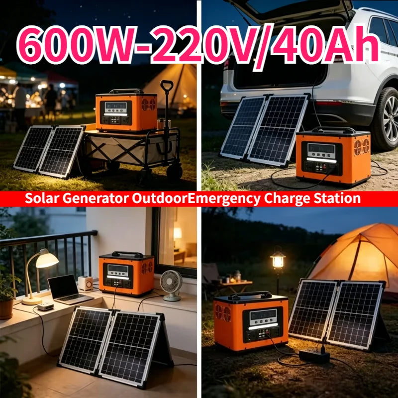 LiFePO4 600W Portable Power Station AC 220V 40Ah Solar Generator Storage Energy Power Bank for Camping Travel RV Home Emergency Zpaxo